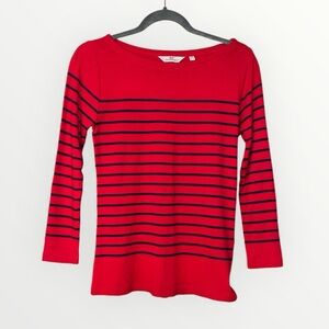 Vineyard Vines Red Women’s Boatneck Striped Nautical Sweater Pima Cotton Modal